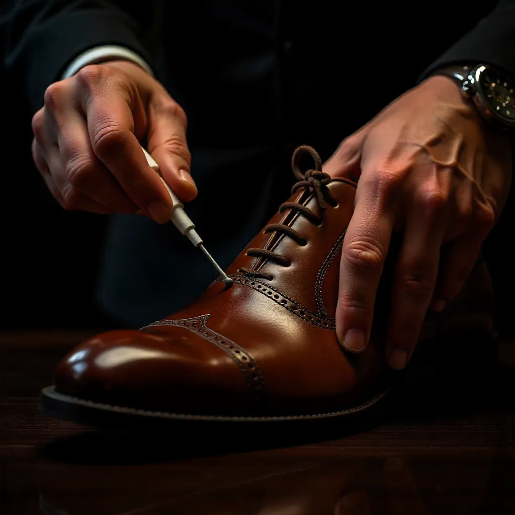 Detalle técnico de cuero tratado con pincel fino